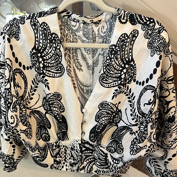not brand Tops - Late summer Black and cream retro look blouse L